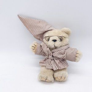 Acrylic Plush Vintage Sleeping Gown Glasses Hat Teddy Bear Grandpa 8” FLAWS